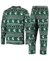 Concepts Sport Men's  Green Michigan State Spartans Ugly Sweater Knit Long Sleeve Top And Pant Set In Green