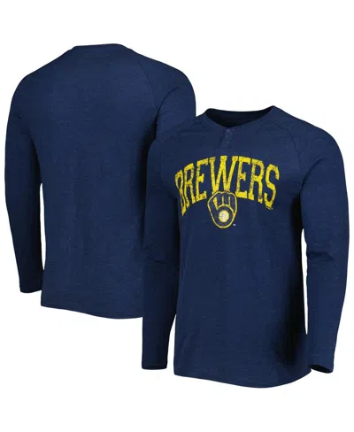 Concepts Sport Men's  Heather Navy Milwaukee Brewers Inertia Raglan Long Sleeve Henley T-shirt