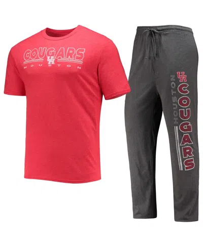 Concepts Sport Men's  Heathered Charcoal And Red Houston Cougars Meter T-shirt And Pants Sleep Set In Heathered Charcoal,red