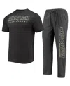 Concepts Sport Men's  Heathered Charcoal, Black Wake Forest Demon Deacons Meter T-shirt And Pants Sle In Heathered Charcoal,black