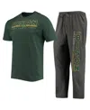 Concepts Sport Men's  Heathered Charcoal, Green Ndsu Bison Meter T-shirt And Pants Sleep Set In Heathered Charcoal,green
