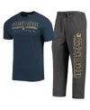 Concepts Sport Men's  Heathered Charcoal, Navy Cal Bears Meter T-shirt And Pants Sleep Set In Heathered Charcoal,navy