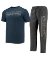 Concepts Sport Men's  Heathered Charcoal, Navy Georgia Southern Eagles Meter T-shirt And Pants Sleep In Heathered Charcoal,navy