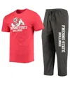 Concepts Sport Men's  Heathered Charcoal, Red Fresno State Bulldogs Meter T-shirt And Pants Sleep Set In Heathered Charcoal,red