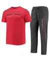 Concepts Sport Men's  Heathered Charcoal, Red Illinois State Redbirds Meter T-shirt And Pants Sleep S In Heathered Charcoal,red