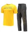 Concepts Sport Men's  Heathered Charcoal, Yellow Wichita State Shockers Meter T-shirt And Pants Sleep In Heathered Charcoal,yellow