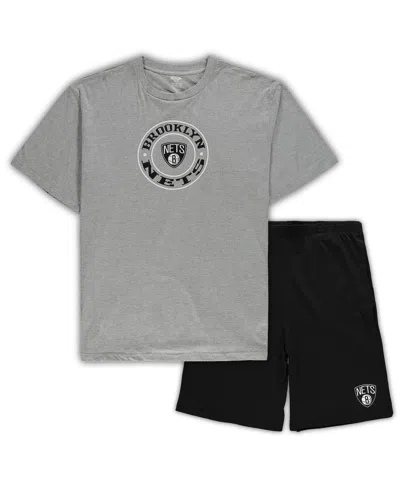CONCEPTS SPORT MEN'S CONCEPTS SPORT HEATHERED GRAY, BLACK BROOKLYN NETS BIG AND TALL T-SHIRT AND SHORTS SLEEP SET