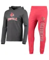 Concepts Sport Men's  Heathered Red And Heathered Charcoal Louisville Cardinals Meter Long Sleeve Hoo In Red,heathered Charcoal