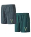CONCEPTS SPORT MEN'S CONCEPTS SPORT HUNTER GREEN, CHARCOAL MILWAUKEE BUCKS TWO-PACK JERSEY-KNIT BOXER SET