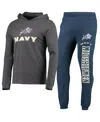 Concepts Sport Men's  Navy, Heather Charcoal Navy Midshipmen Meter Long Sleeve Hoodie T-shirt And Jog In Navy,heather Charcoal