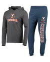 Concepts Sport Men's  Navy, Heather Charcoal Virginia Cavaliers Meter Long Sleeve Hoodie T-shirt And In Navy,heather Charcoal