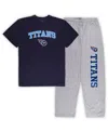 Concepts Sport Men's  Navy, Heather Gray Tennessee Titans Big And Tall T-shirt And Pajama Pants Sleep In Navy,heather Gray