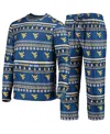 Concepts Sport Men's  Navy West Virginia Mountaineers Ugly Sweater Long Sleeve T-shirt And Pants Slee In Navy