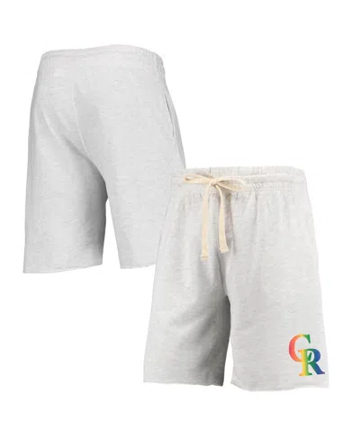 Concepts Sport Men's  Oatmeal Colorado Rockies Mainstream Logo Terry Tri-blend Shorts In Gray