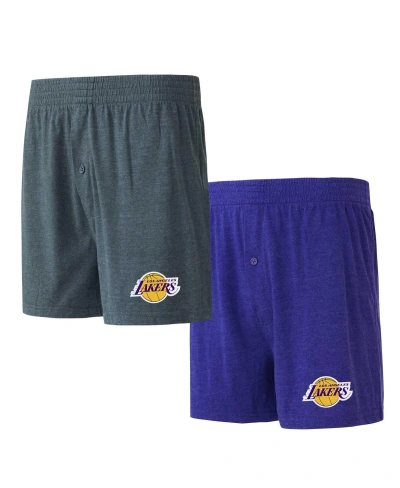 Concepts Sport Men's  Purple, Charcoal Los Angeles Lakers Two-pack Jersey-knit Boxer Set In Purple,charcoal