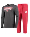 Concepts Sport Men's  Red And Heathered Charcoal Wisconsin Badgers Meter Long Sleeve T-shirt And Pant In Red,heathered Charcoal