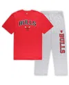 Concepts Sport Men's  Red, Heather Gray Chicago Bulls Big And Tall T-shirt And Pajama Pants Sleep Set In Red,heather Gray
