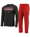 Concepts Sport Men's  Red, Heathered Charcoal Illinois State Redbirds Meter Long Sleeve T-shirt And P In Red,heathered Charcoal