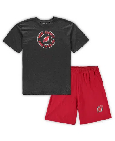 Concepts Sport Men's  Red, Heathered Charcoal New Jersey Devils Big And Tall T-shirt And Shorts Sleep In Red,heathered Charcoal