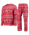 Concepts Sport Men's  Red Texas Tech Red Raiders Ugly Sweater Long Sleeve T-shirt And Pants Sleep Set In Red