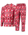 Concepts Sport Men's  Red Wisconsin Badgers Ugly Sweater Long Sleeve T-shirt And Pants Sleep Set In Red