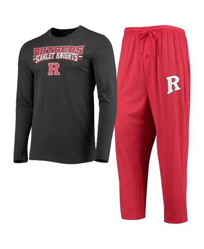 Concepts Sport Men's  Scarlet, Heathered Charcoal Distressed Rutgers Scarlet Knights Meter Long Sleev In Scarlet,heather Charcoal