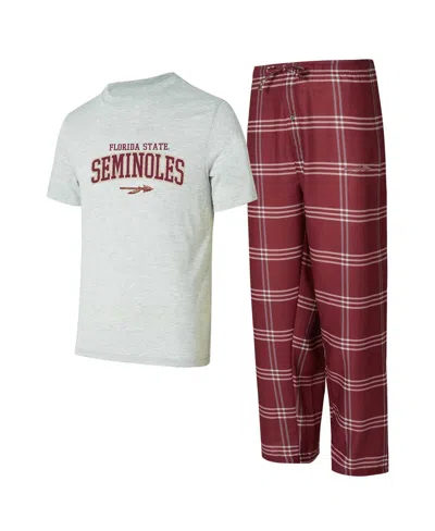 Concepts Sport Men's Florida State Seminoles T-shirt Pants Sleep Set In Garnet,gray