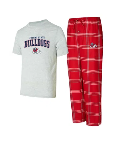 Concepts Sport Men's Gray/red Fresno State Bulldogs Top And Pants Sleep Set In Multi