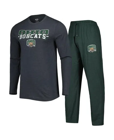 Concepts Sport Men's Green/charcoal Ohio Bobcats Meter Long Sleeve Top And Pants Sleep Set