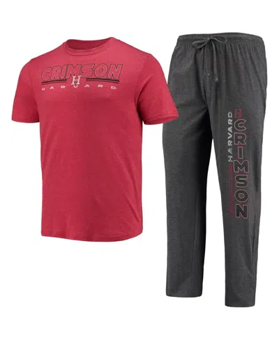 Concepts Sport Men's Heathered Charcoal/crimson Harvard Crimson Meter Top And Pants Sleep Set In Multi