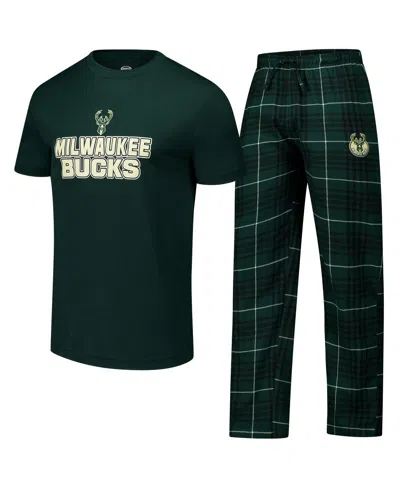 Concepts Sport Men's Hunter Green Milwaukee Bucks Vector T-shirt Flannel Pants Sleep Set