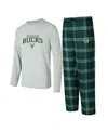 Concepts Sport Men's Hunter Green/gray Milwaukee Bucks Petition Long Sleeve T-shirt And Plaid Pant Set In Hunter Green,gray