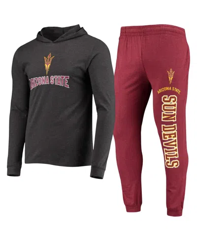 Concepts Sport Men's Maroon/heather Charcoal Arizona State Sun Devils Meter Long Sleeve Hoodie T-shirt Jogger Pajam In Maroon,heather Charcoal
