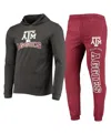 Concepts Sport Men's Maroon/heather Charcoal Texas A&m Aggies Meter Long Sleeve Hoodie T-shirt Jogger Pajama Set In Maroon,heather Charcoal