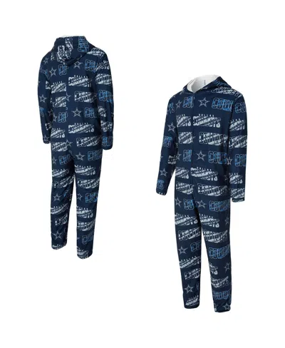 Concepts Sport Men's Navy Dallas Cowboys Shuffle All-over-print Microfleece Full-zip Union Suit In Blue