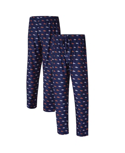 Concepts Sport Men's Navy Denver Broncos Record Allover Print Knit Pants In Blue