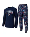 Concepts Sport Men's Navy Houston Texans Chestnut Long Sleeve Top And Pants Set In Blue