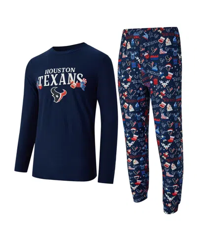 Concepts Sport Men's Navy Houston Texans Chestnut Long Sleeve Top And Pants Set In Blue