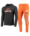 Concepts Sport Men's Orange/heather Charcoal Oklahoma State Cowboys Meter Long Sleeve Hoodie T-shirt Jogger Pajama In Orange,heather Charcoal
