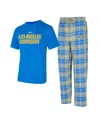Concepts Sport Men's Powder Blue/gold Los Angeles Chargers Vector T-shirt Flannel Pants Sleep Set In Powder Blue,gold