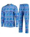 Concepts Sport Men's Royal Kansas Jayhawks Ugly Sweater Long Sleeve T-shirt And Pants Sleep Set In Royal