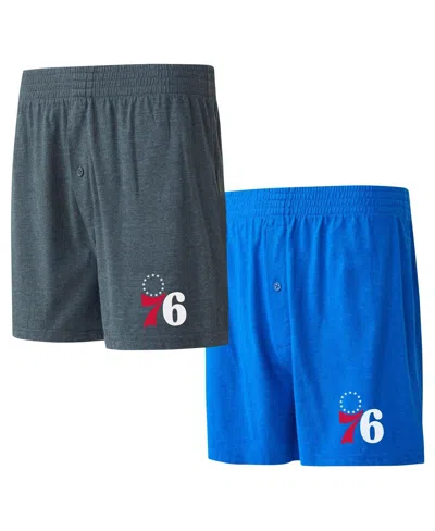 Concepts Sport Men's Royal/charcoal Philadelphia 76ers Two-pack Jersey-knit Boxer Set In Royal,charcoal