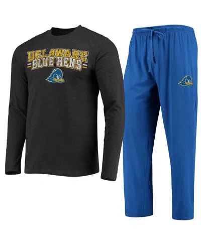 Concepts Sport Men's Royal/heathered Charcoal Delaware Fightin' Blue Hens Meter Long Sleeve T-shirt And Pants In Royal,heather Charcoal