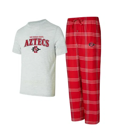 Concepts Sport Men's San Diego State Aztecs T-shirt Pants Sleep Set In Red,gray