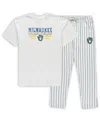 Concepts Sport Men's White, Royal Milwaukee Brewers Big And Tall Pinstripe Sleep Set In White,royal