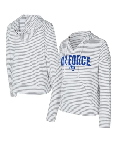 Concepts Sport Men's White/gray Air Force Falcons French Terry Striped V-neck Pullover Hoodie In Blue