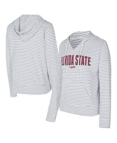 Concepts Sport Men's White/gray Florida State Seminoles French Terry Striped V-neck Pullover Hoodie In Black