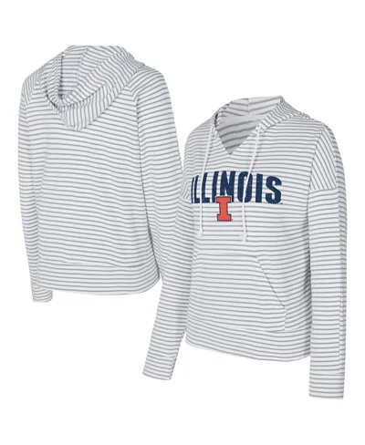 Concepts Sport Men's White/gray Illinois Fighting Illini French Terry Striped V-neck Pullover Hoodie
