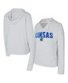 Concepts Sport Men's White/gray Kansas Jayhawks French Terry Striped V-neck Pullover Hoodie In Gray