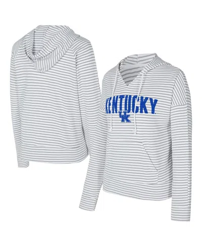 Concepts Sport Men's White/gray Kentucky Wildcats French Terry Striped V-neck Pullover Hoodie In Multi